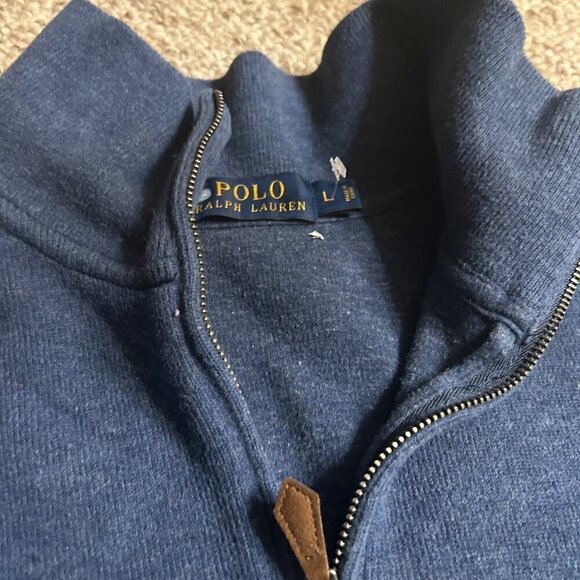POLO Ralph Lauren Blue 1/4 Zip Men's L Pullover Knit Sweater – Orange Pony - Picture 3 of 10